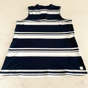 Puma W Cloudspun V Stripe Sleeveless Mandarin Collar Polo Top Navy + White Sz XS